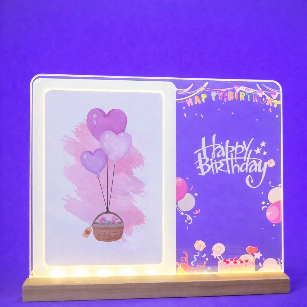 Happy Birthday LED Acrylic Message Lamp with Wooden Base | Decorative Table Light - Image 2