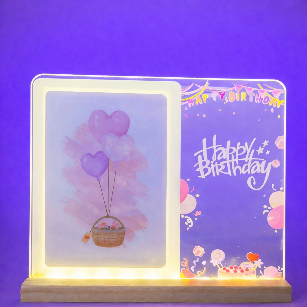 Happy Birthday LED Acrylic Message Lamp with Wooden Base | Decorative Table Light - Image 3