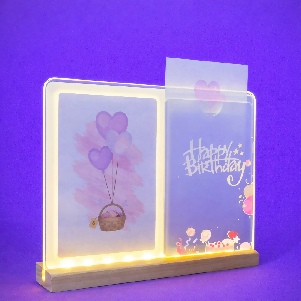 Happy Birthday LED Acrylic Message Lamp with Wooden Base | Decorative Table Light - Image 4