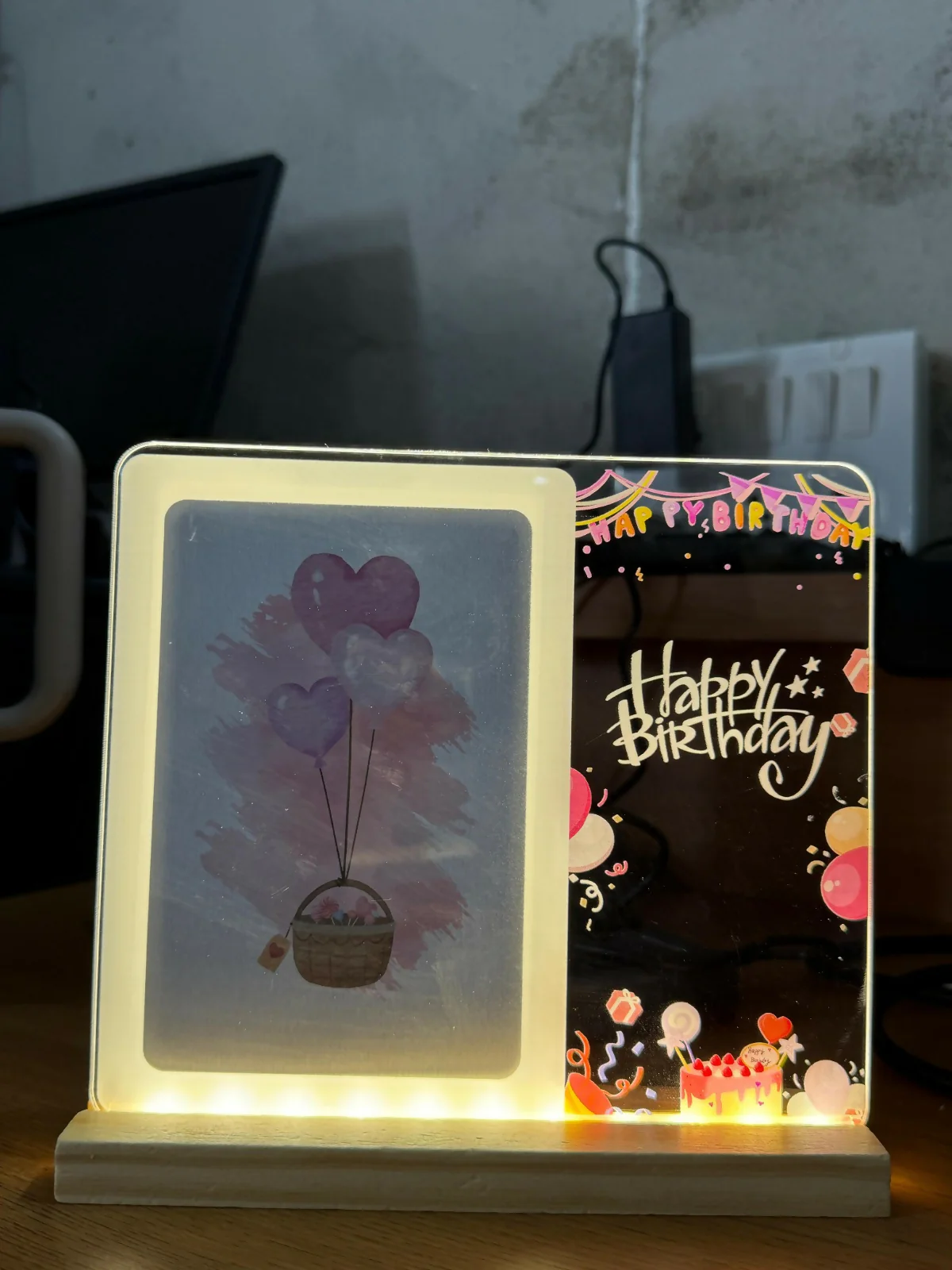 Happy Birthday LED Acrylic Message Lamp with Wooden Base | Decorative Table Light - Image 5