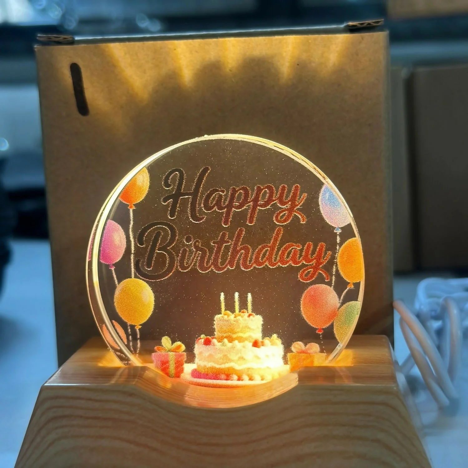 Happy Birthday LED Lamp Wooden Base Decorative Night Light - Image 10