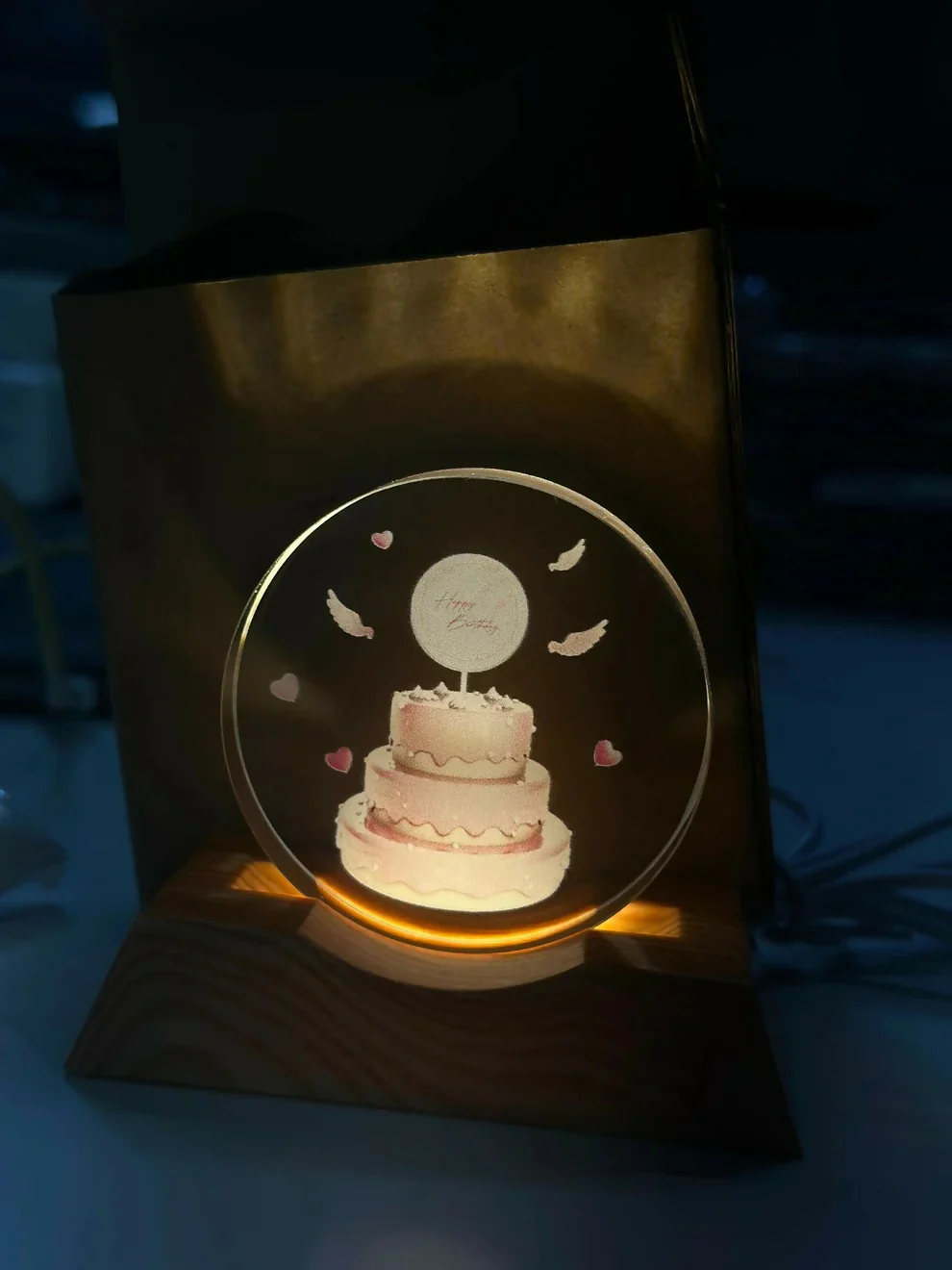 Happy Birthday LED Lamp Wooden Base Decorative Night Light - Image 11