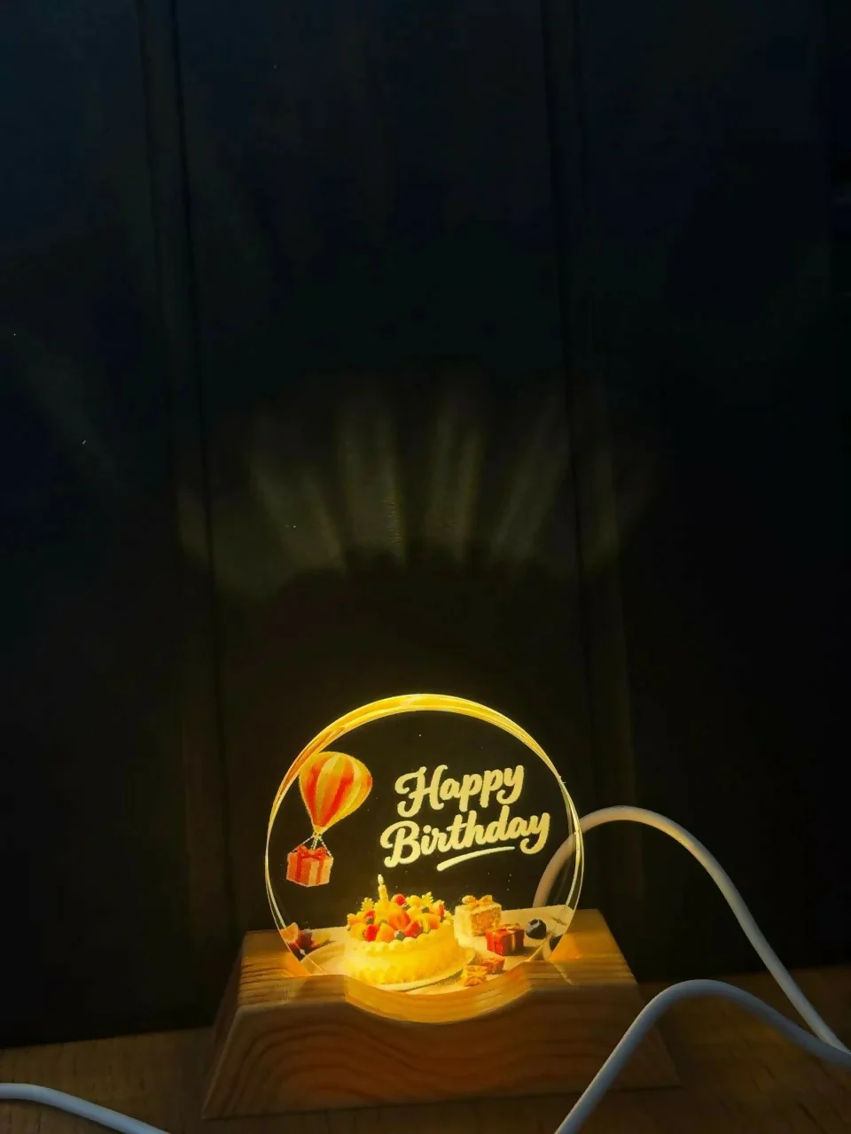 Happy Birthday LED Lamp Wooden Base Decorative Night Light - Image 12