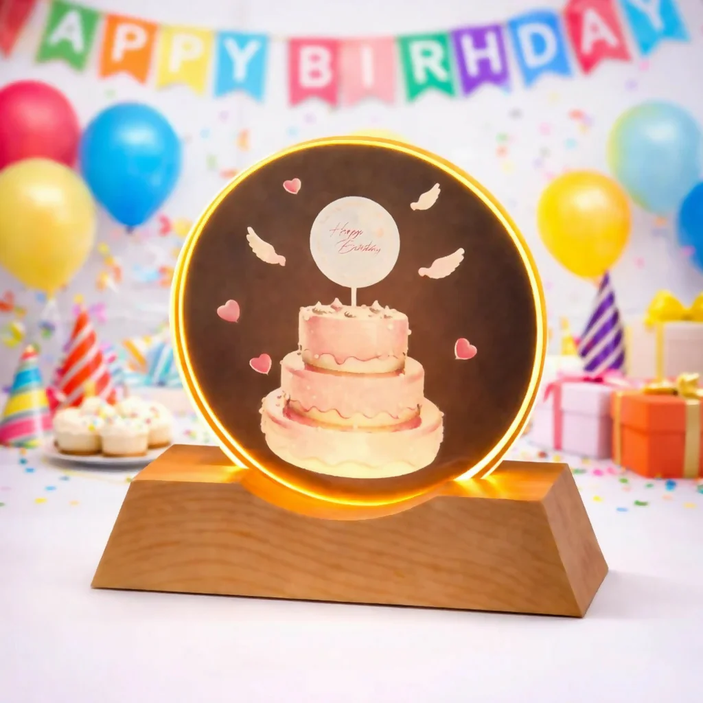 Happy Birthday LED Lamp Wooden Base Decorative Night Light - Image 4