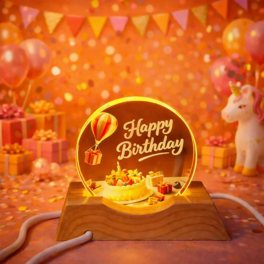 Happy Birthday LED Lamp Wooden Base Decorative Night Light - Image 6