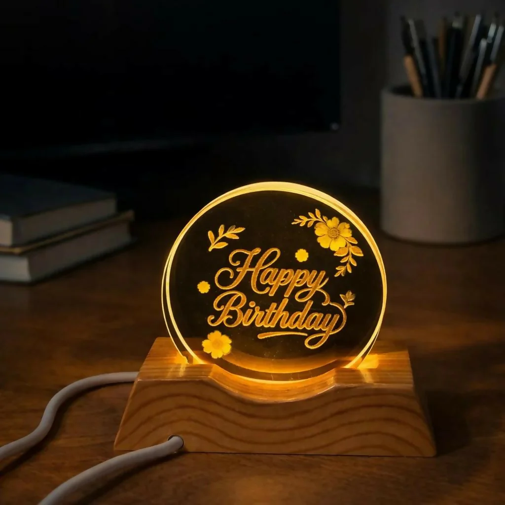 Happy Birthday LED Lamp Wooden Base Decorative Night Light - Image 7