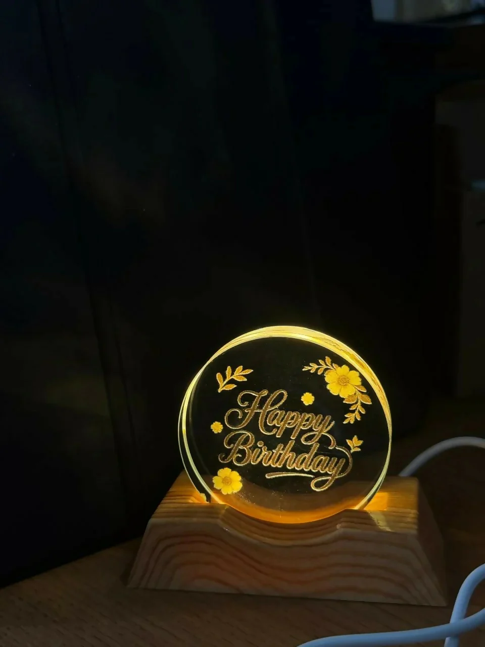 Happy Birthday LED Lamp Wooden Base Decorative Night Light - Image 8