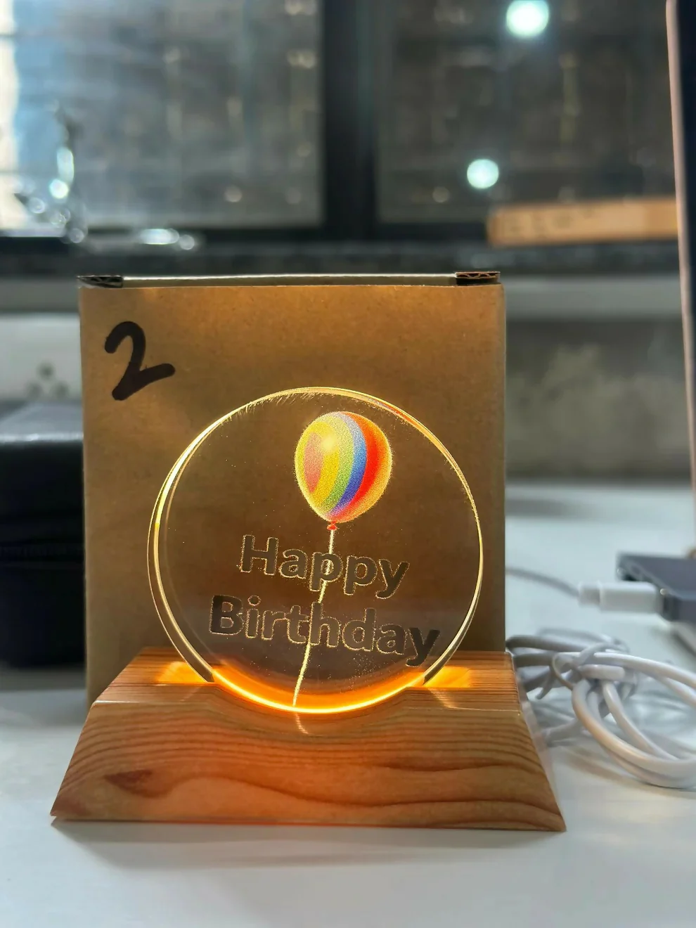 Happy Birthday LED Lamp Wooden Base Decorative Night Light - Image 9