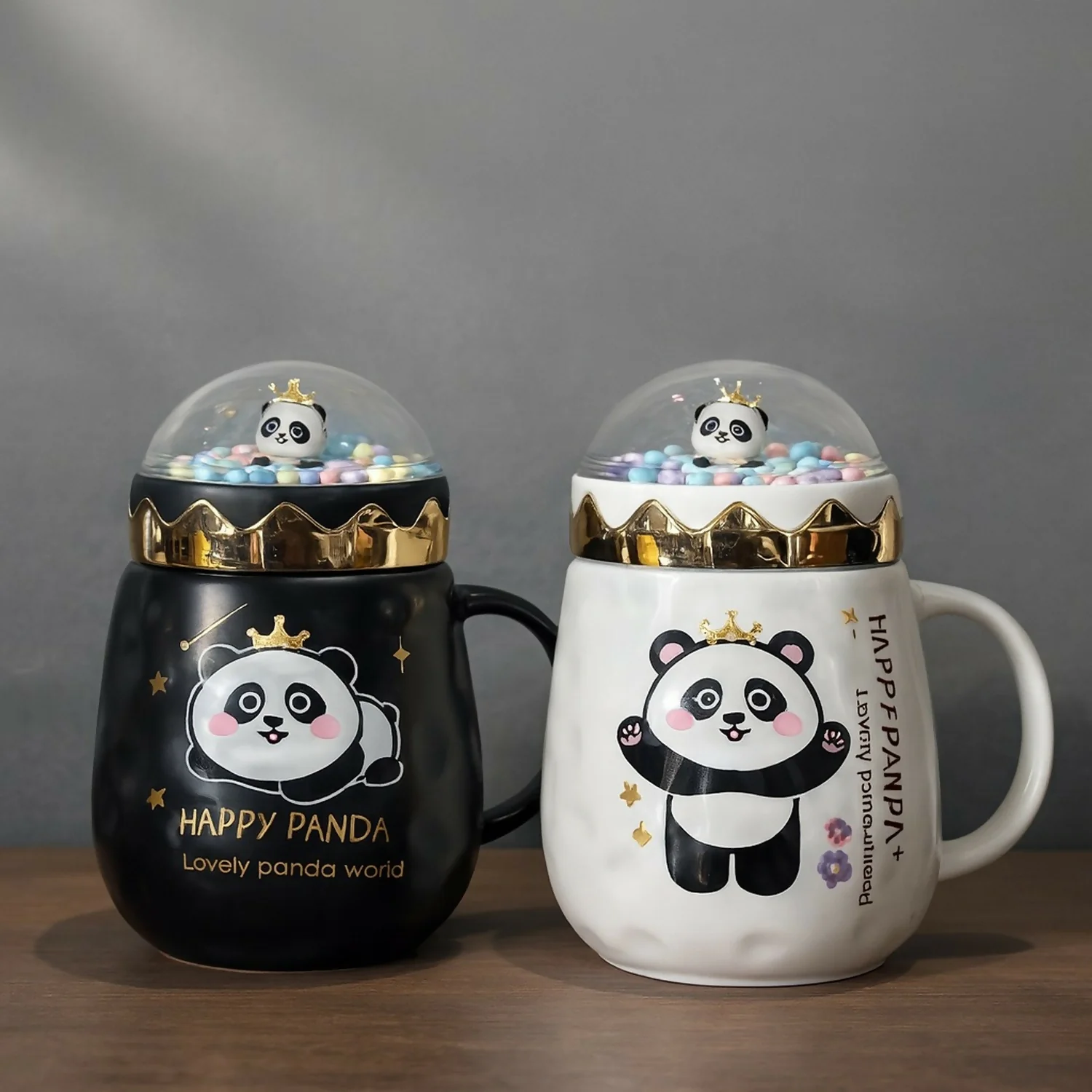 Happy Panda Ceramic Mug with Dome Lid & Golden Crown | Cute Gift for Kids & Girls - Image 4