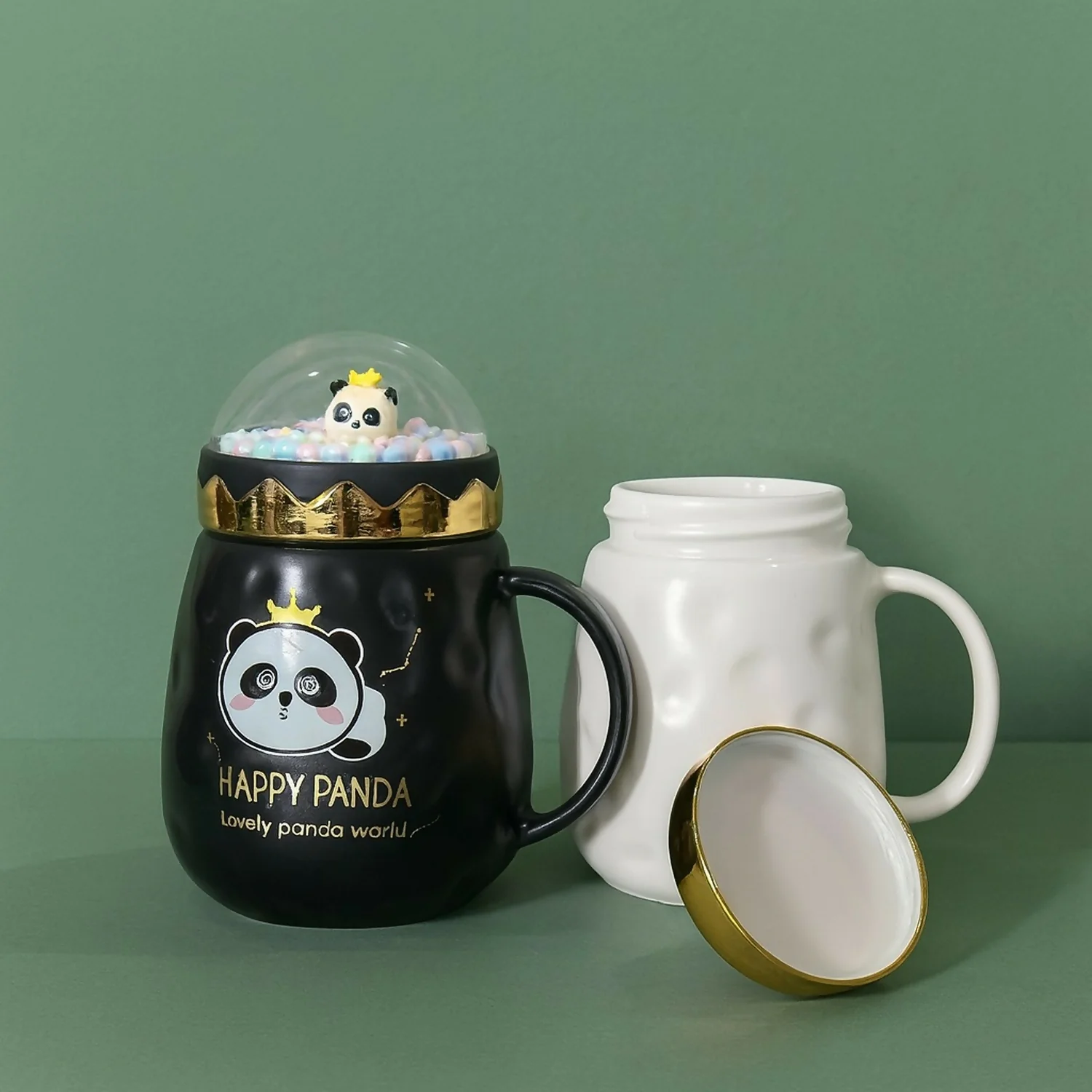 Happy Panda Ceramic Mug with Dome Lid & Golden Crown | Cute Gift for Kids & Girls - Image 5