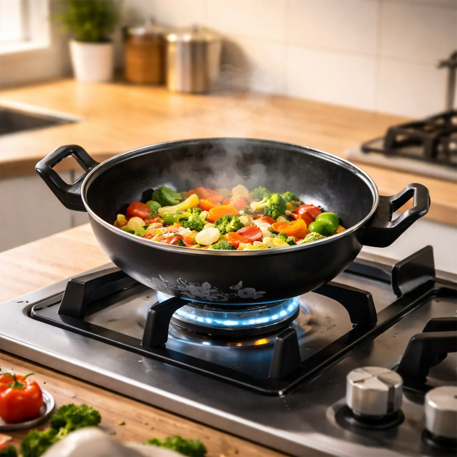 Hard Anodized Cookware Set Kadhai Fry Pan Tadka Pan Heavy Duty Kitchen Set (3 Pc) - Image 2