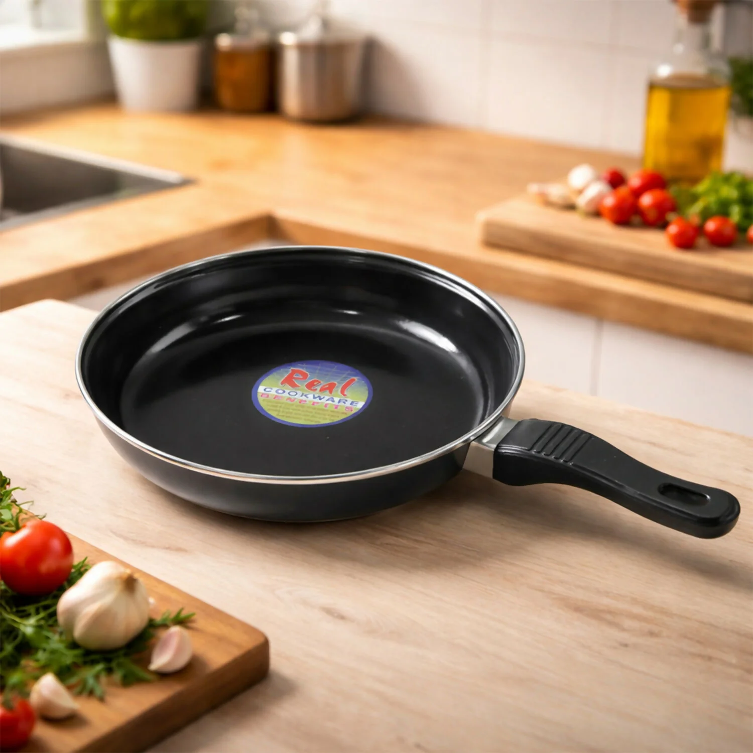 Hard Anodized Cookware Set Kadhai Fry Pan Tadka Pan Heavy Duty Kitchen Set (3 Pc) - Image 3