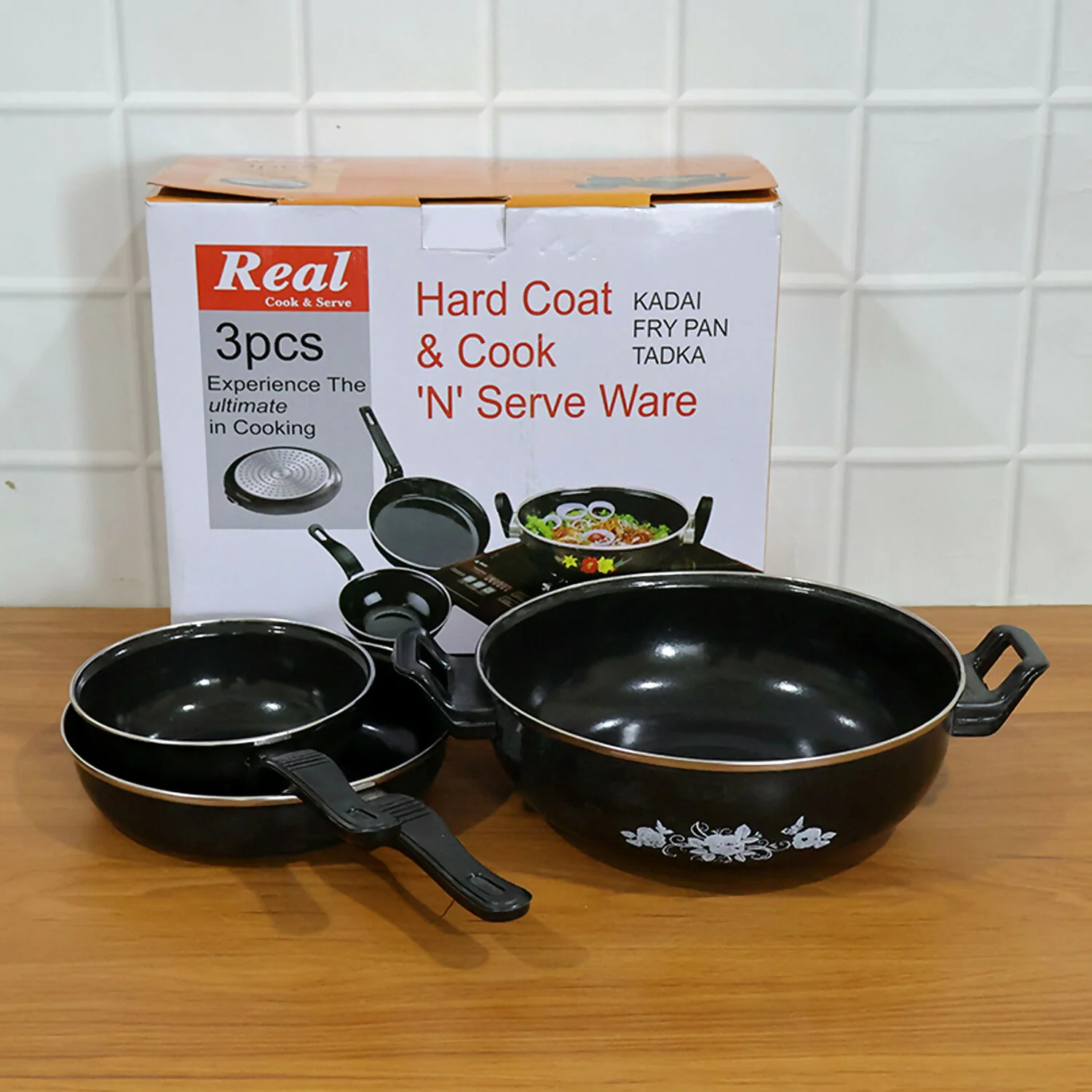 Hard Anodized Cookware Set Kadhai Fry Pan Tadka Pan Heavy Duty Kitchen Set (3 Pc) - Image 7