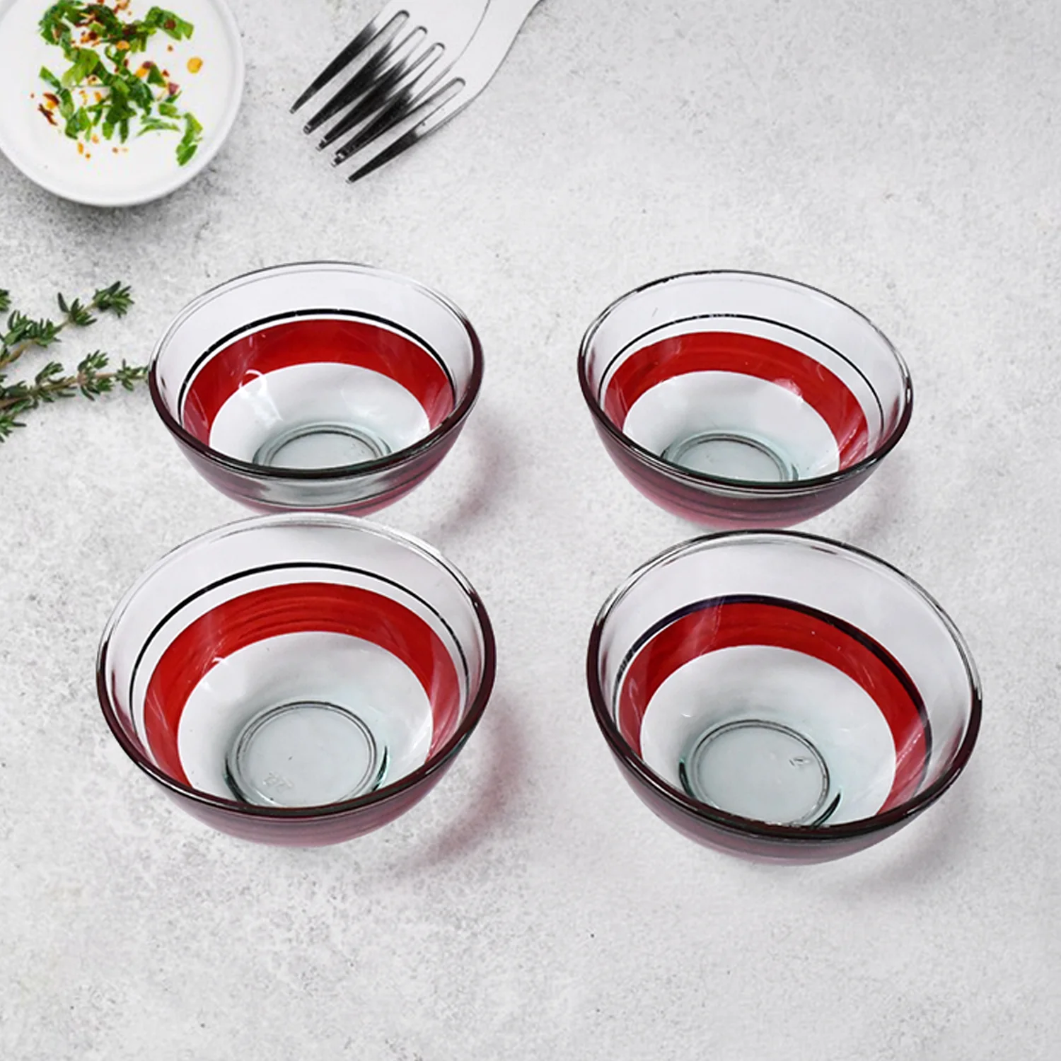 Set Of Ceramic Cup 4pc And Glass Bowl 4pc With Plastic Plate (9 Pcs Set) - Image 3