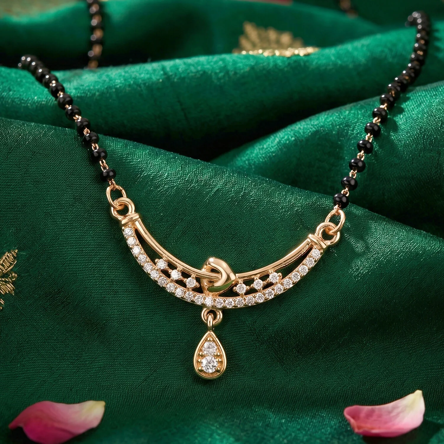 Heart Charm Mangalsutra Necklace with Teardrop Pendant 1 Pc - Image 2