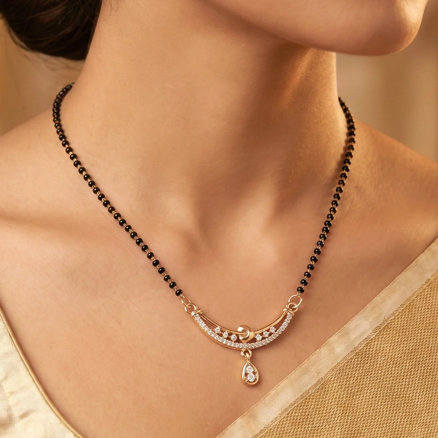 Heart Charm Mangalsutra Necklace with Teardrop Pendant 1 Pc - Image 3