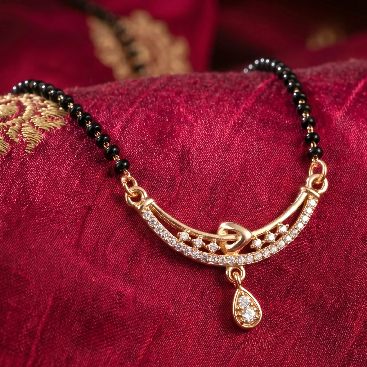 Heart Charm Mangalsutra Necklace with Teardrop Pendant 1 Pc - Image 4