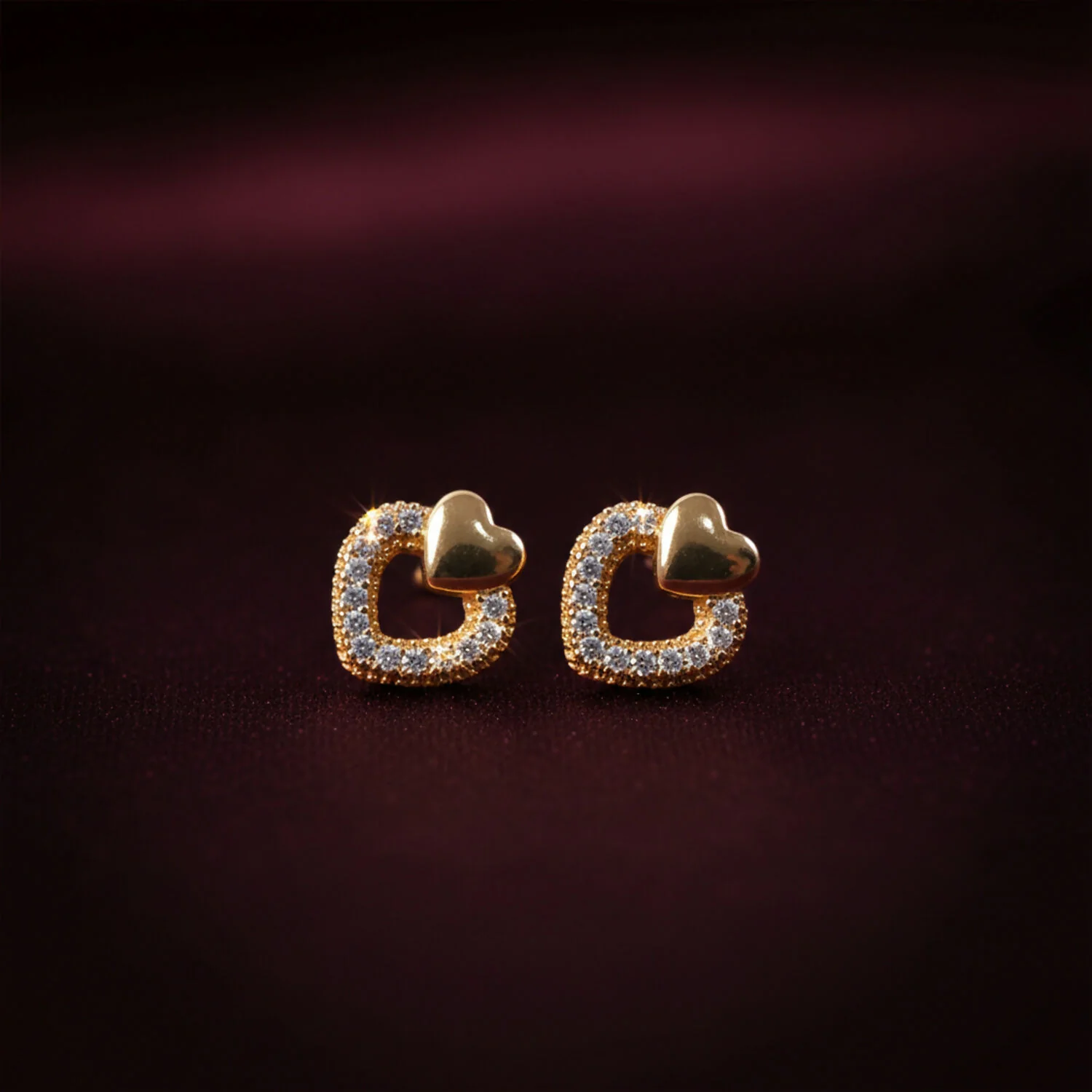 Heart Design Stud Earrings with Crystal-Style Accents For Woman & Girl - Image 2