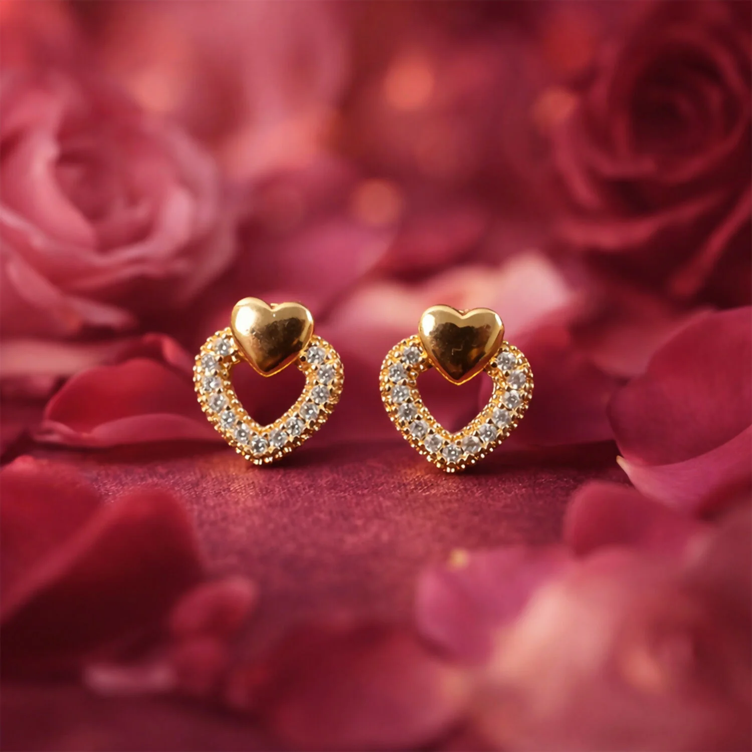 Heart Design Stud Earrings with Crystal-Style Accents For Woman & Girl - Image 3