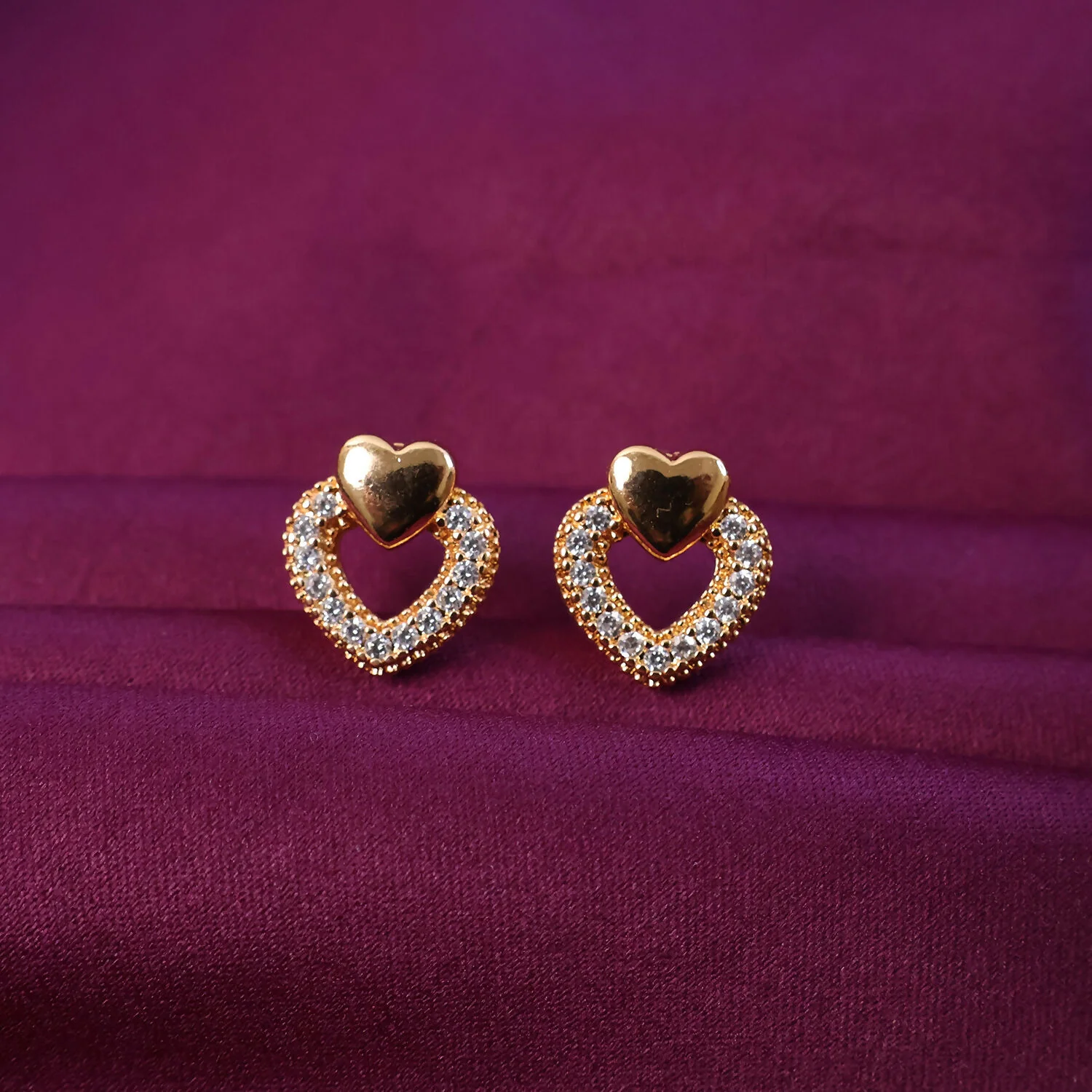 Heart Design Stud Earrings with Crystal-Style Accents For Woman & Girl - Image 4