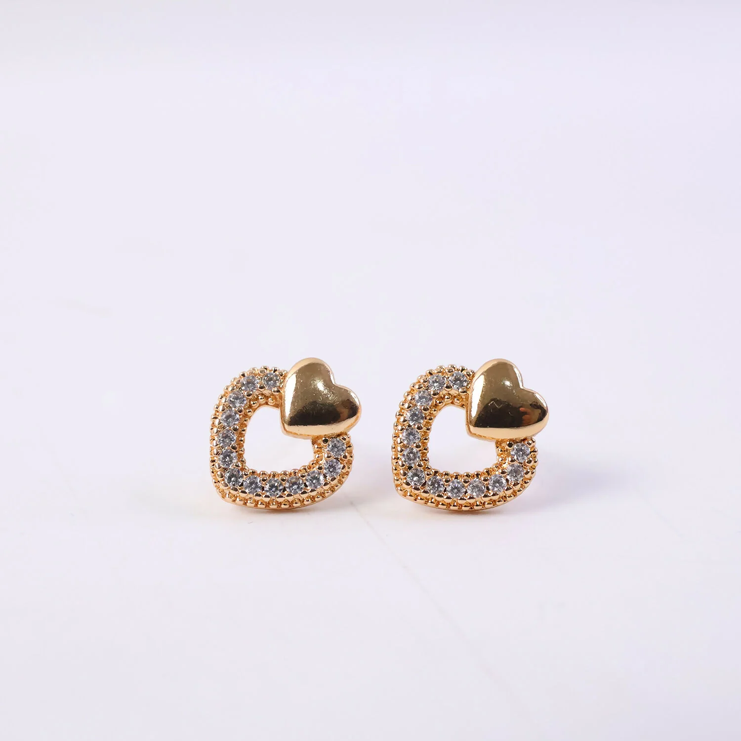 Heart Design Stud Earrings with Crystal-Style Accents For Woman & Girl - Image 5