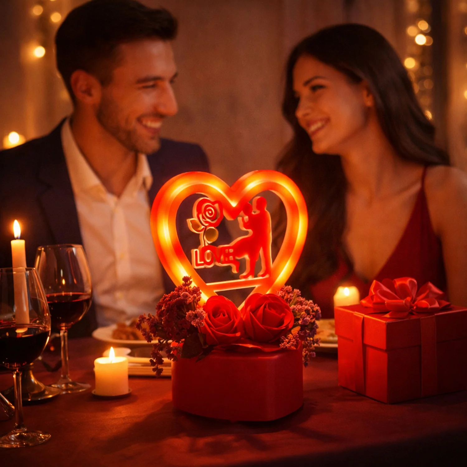 Heart Love Decorative Showpiece with Golden Rose Flower Gift Set (2 Pc) - Image 3
