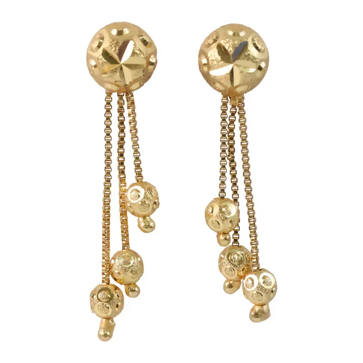 Heart Motif Designer Gold Earrings With Stone Line Work And Elegant Hanging Drop - Image 4
