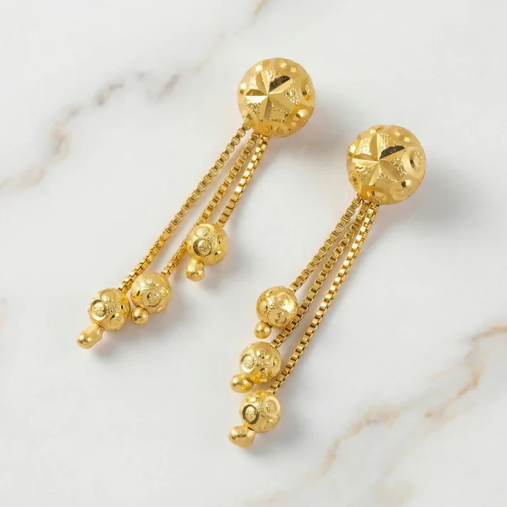 Heart Motif Designer Gold Earrings With Stone Line Work And Elegant Hanging Drop - Image 5