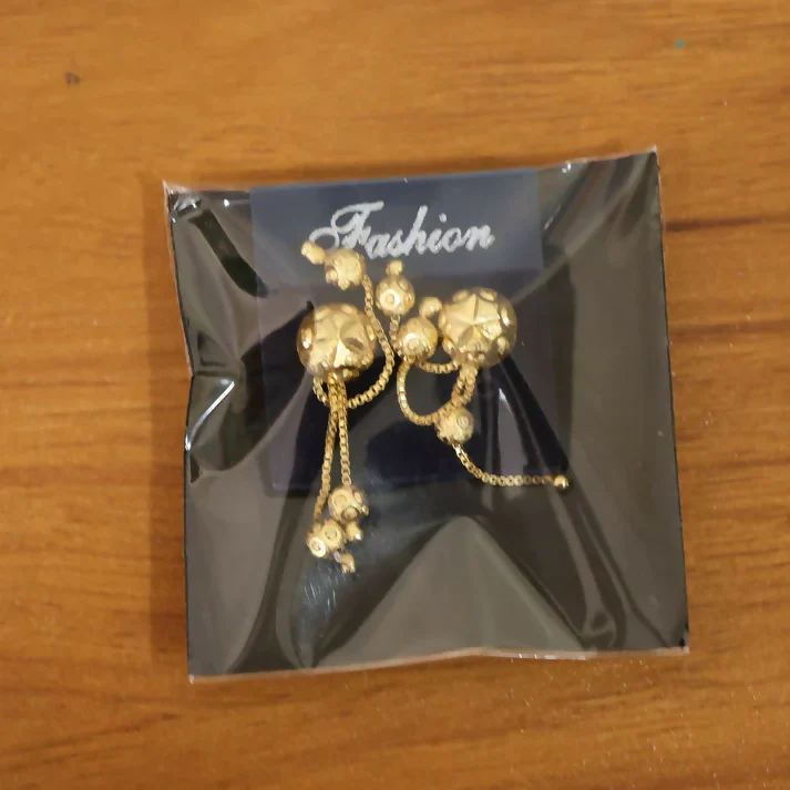 Heart Motif Designer Gold Earrings With Stone Line Work And Elegant Hanging Drop - Image 6