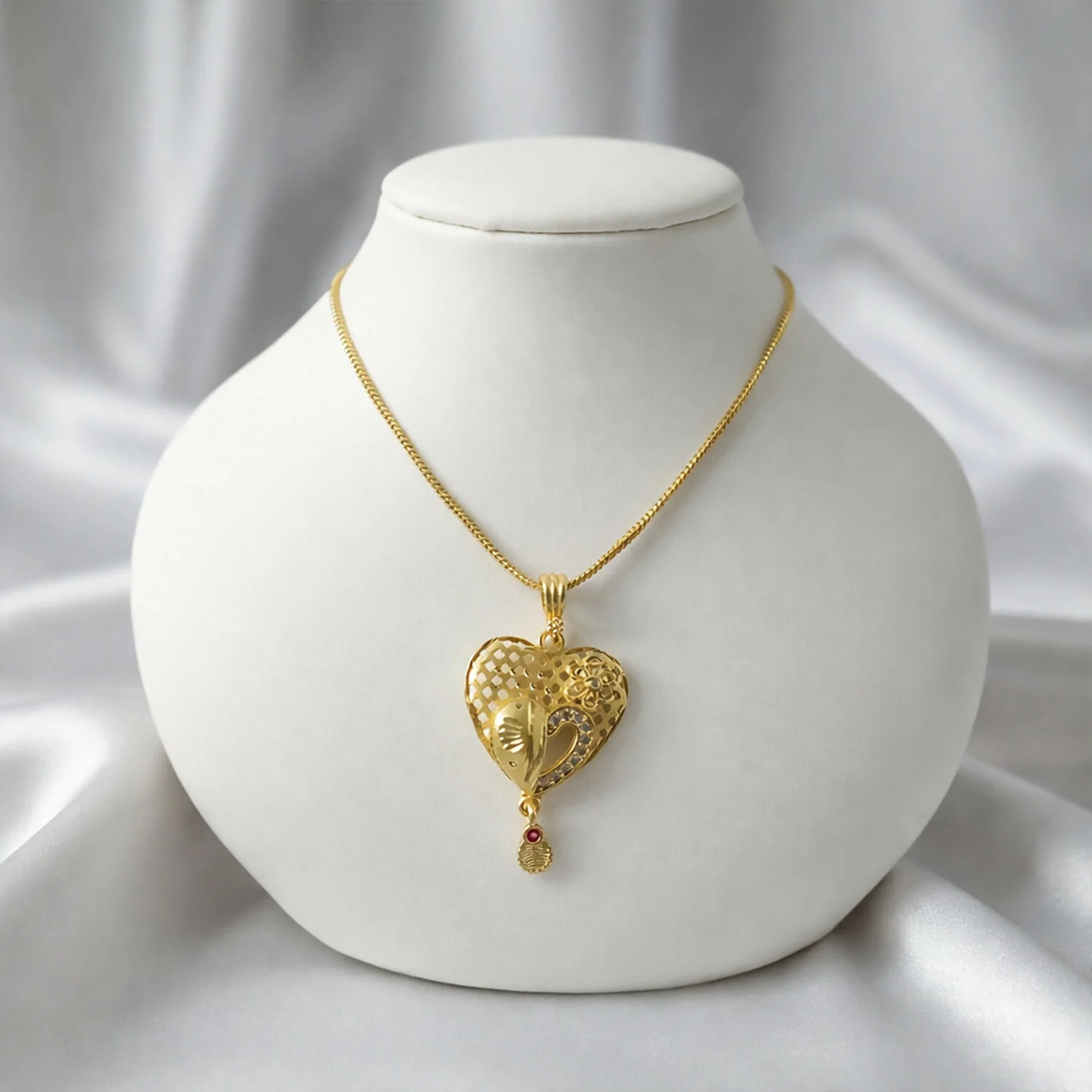 Heart Motif Gold Pendant and Earring Set Elegant Traditional Jewelry Set for Women - Image 2