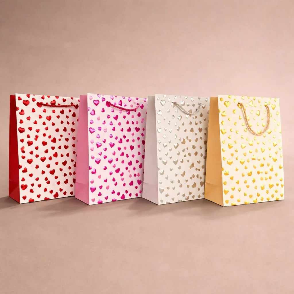 Heart Print Gift Bag with Handle Romantic Paper Carry Bag (1 PC) - Image 3