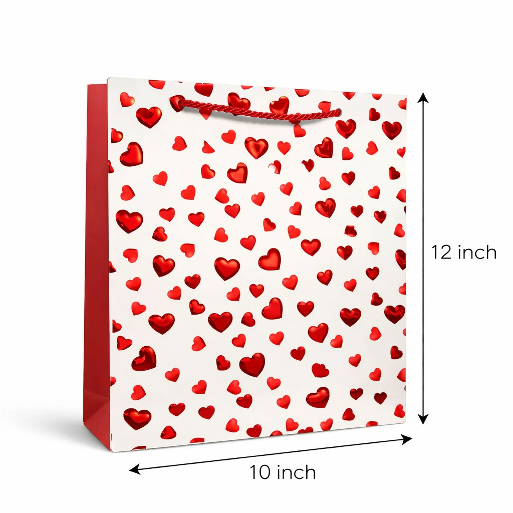 Heart Print Gift Bag with Handle Romantic Paper Carry Bag (1 PC) - Image 4