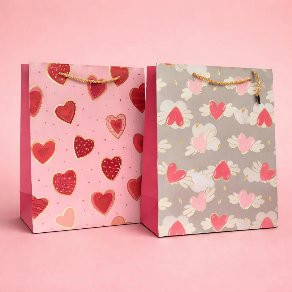 Heart Print Gift Paper Bag with Handle for Special Occasions