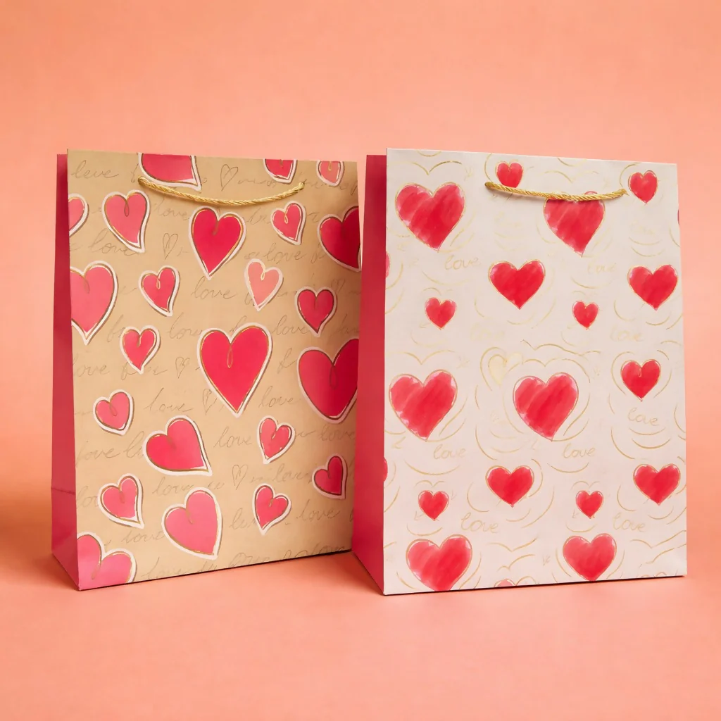 Heart Print Gift Paper Bag with Handle for Special Occasions - Image 2