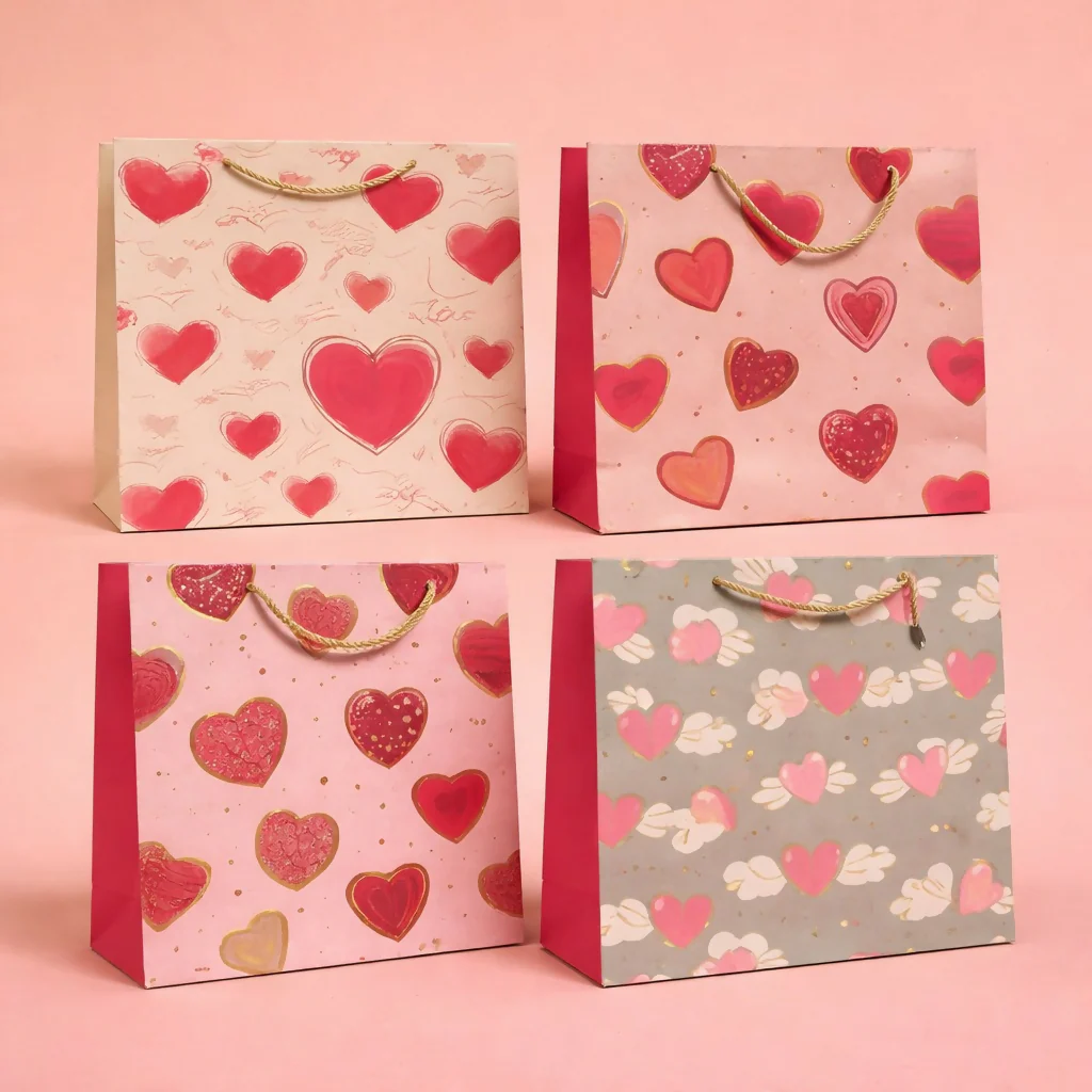 Heart Print Gift Paper Bag with Handle for Special Occasions - Image 3