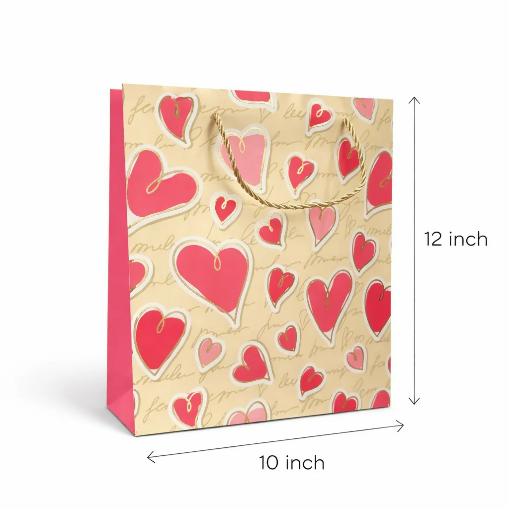 Heart Print Gift Paper Bag with Handle for Special Occasions - Image 4