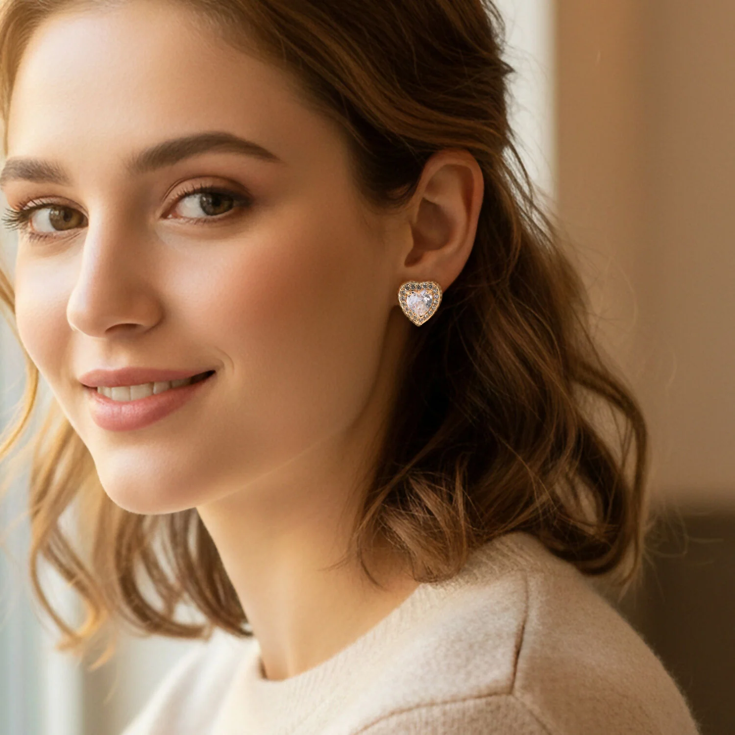 Heart Shape Crystal Stud Earrings for Women - Image 2