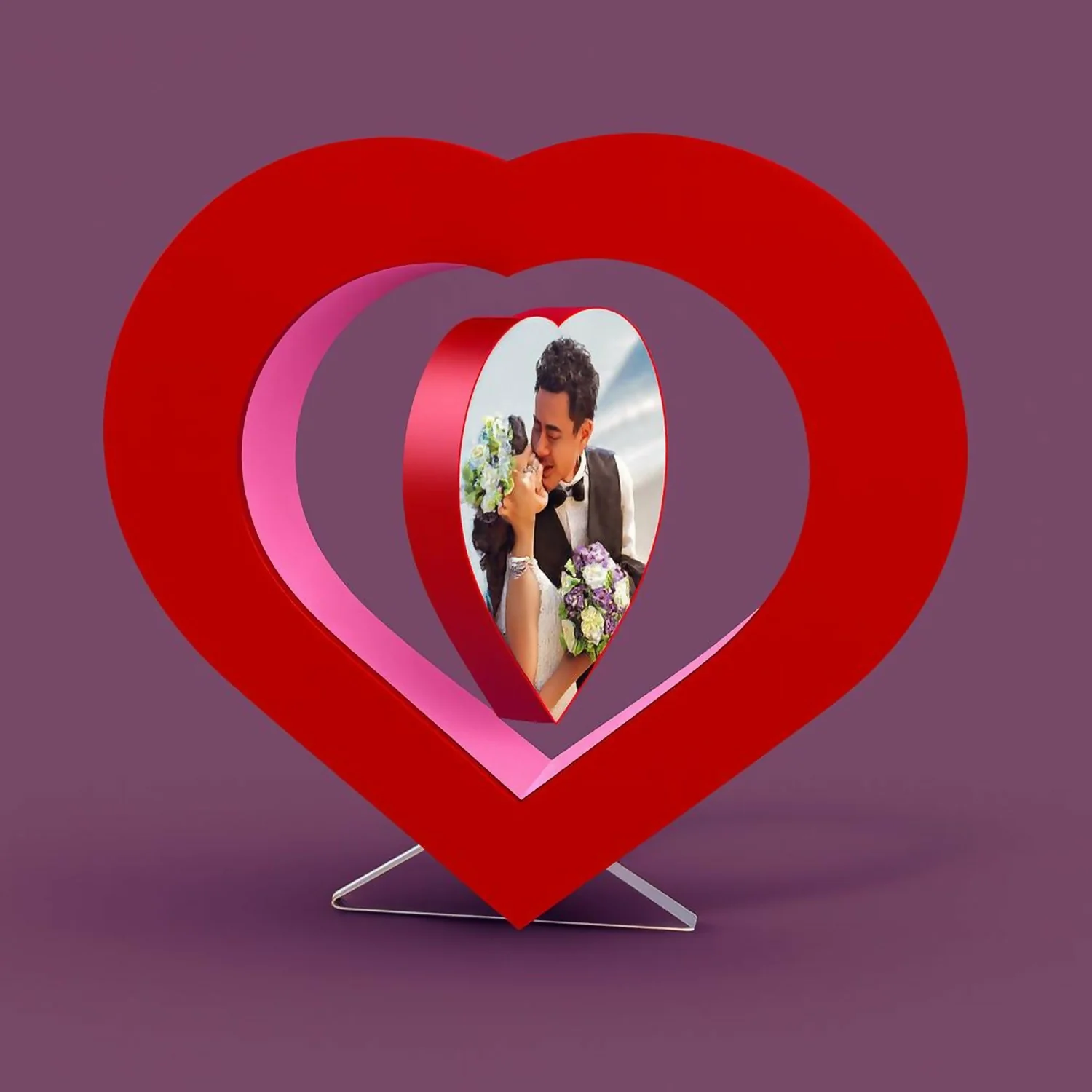 Heart Shape floating Photo Frame with Moving Art Desk Display - Image 4