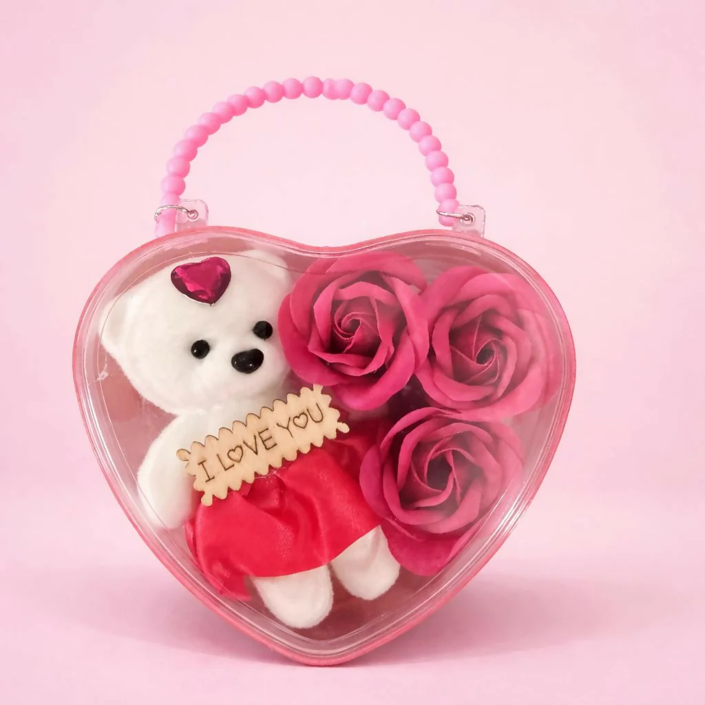Heart Shape Gift Box with Teddy and Roses Romantic Gift Set - Image 2