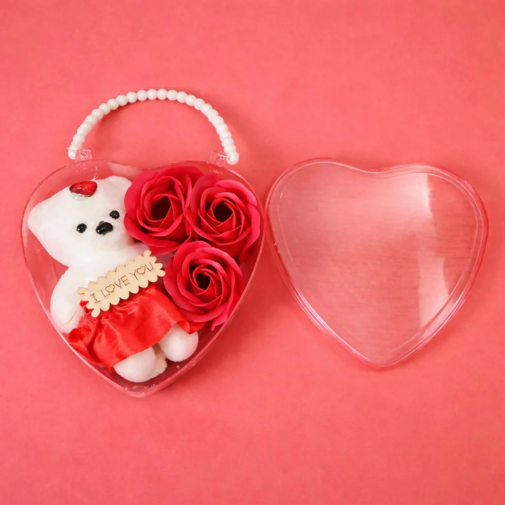 Heart Shape Gift Box with Teddy and Roses Romantic Gift Set - Image 3