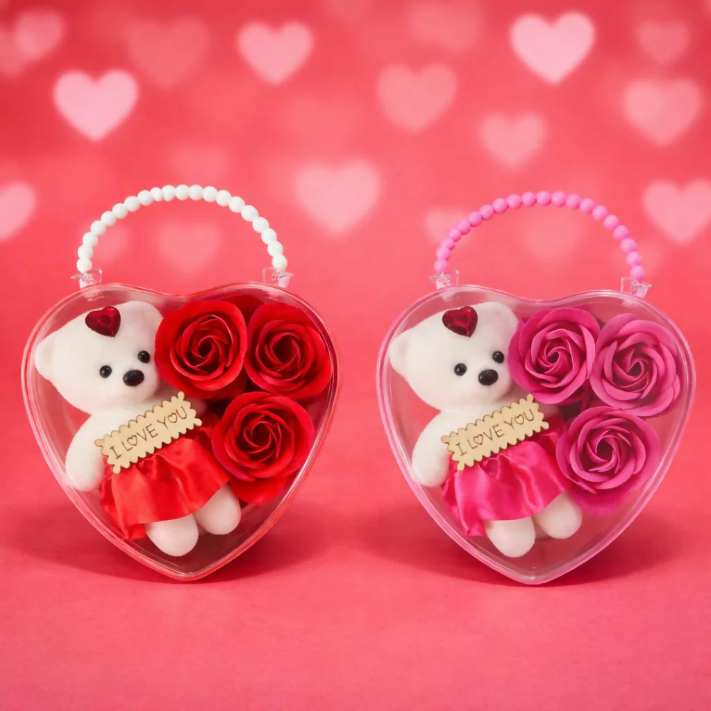 Heart Shape Gift Box with Teddy and Roses Romantic Gift Set - Image 4