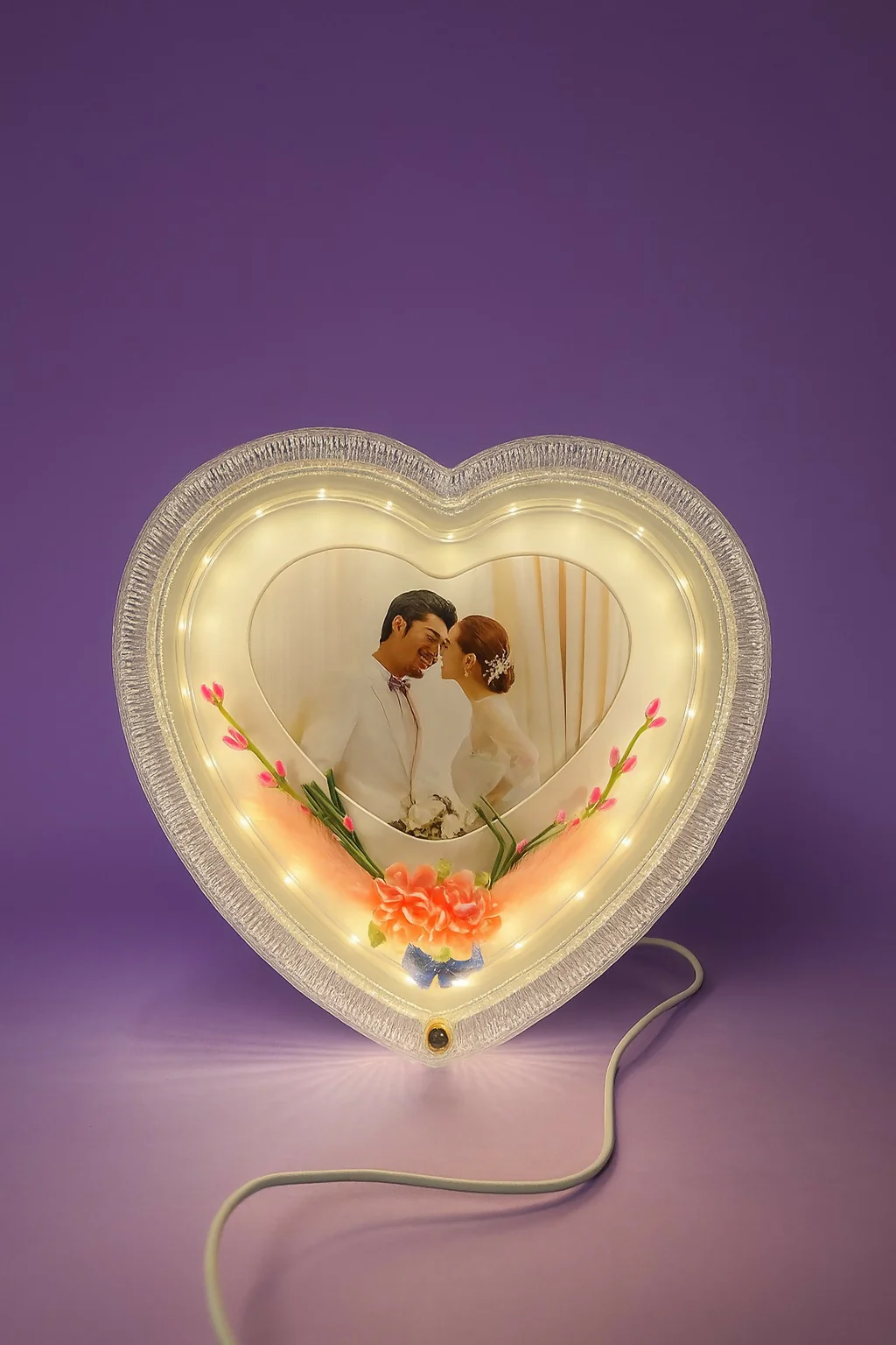 Heart Shape LED Photo Frame Lamp for Romantic Bedroom Decor with Photo Insert - Image 2