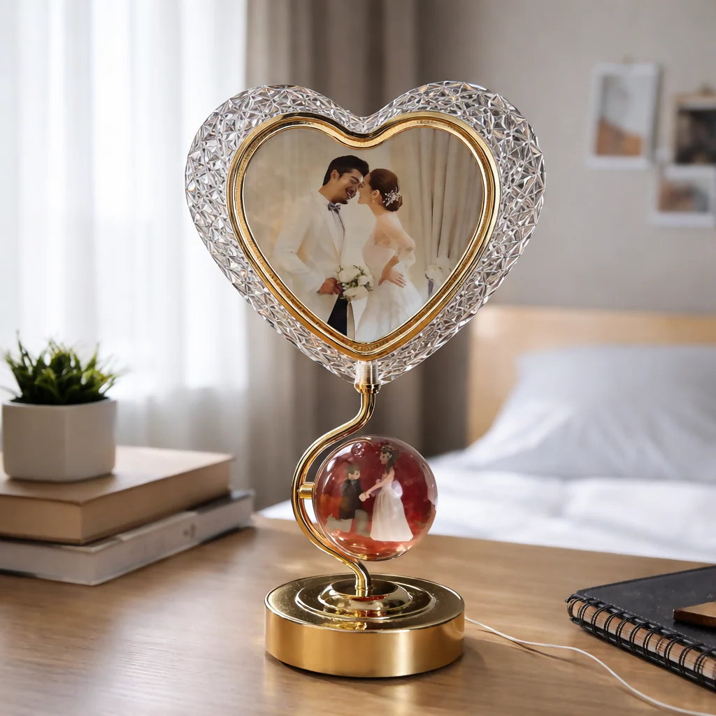 Heart Shape LED Photo Frame Lamp with Dual Display Table Light - Image 2
