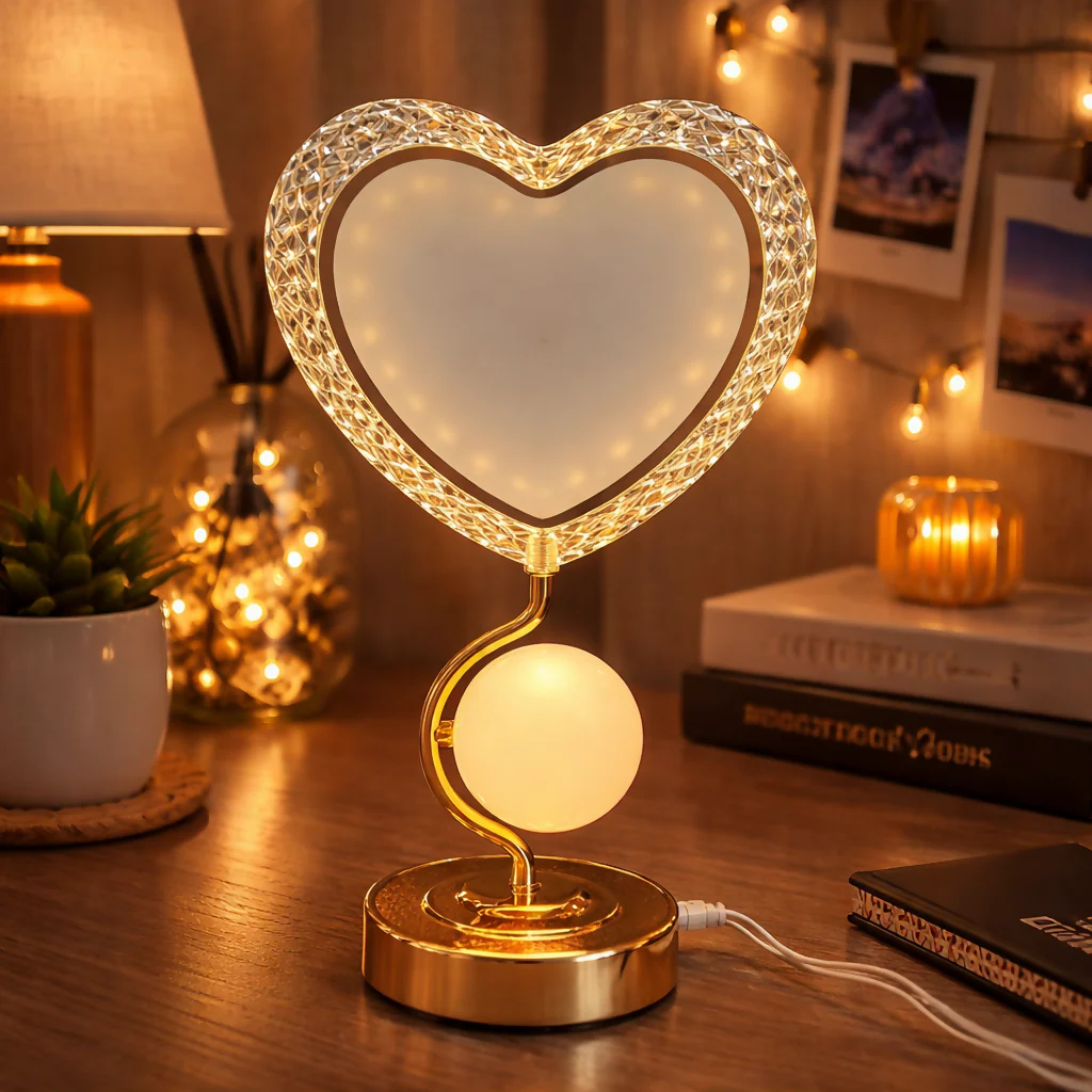 Heart Shape LED Photo Frame Lamp with Dual Display Table Light - Image 3
