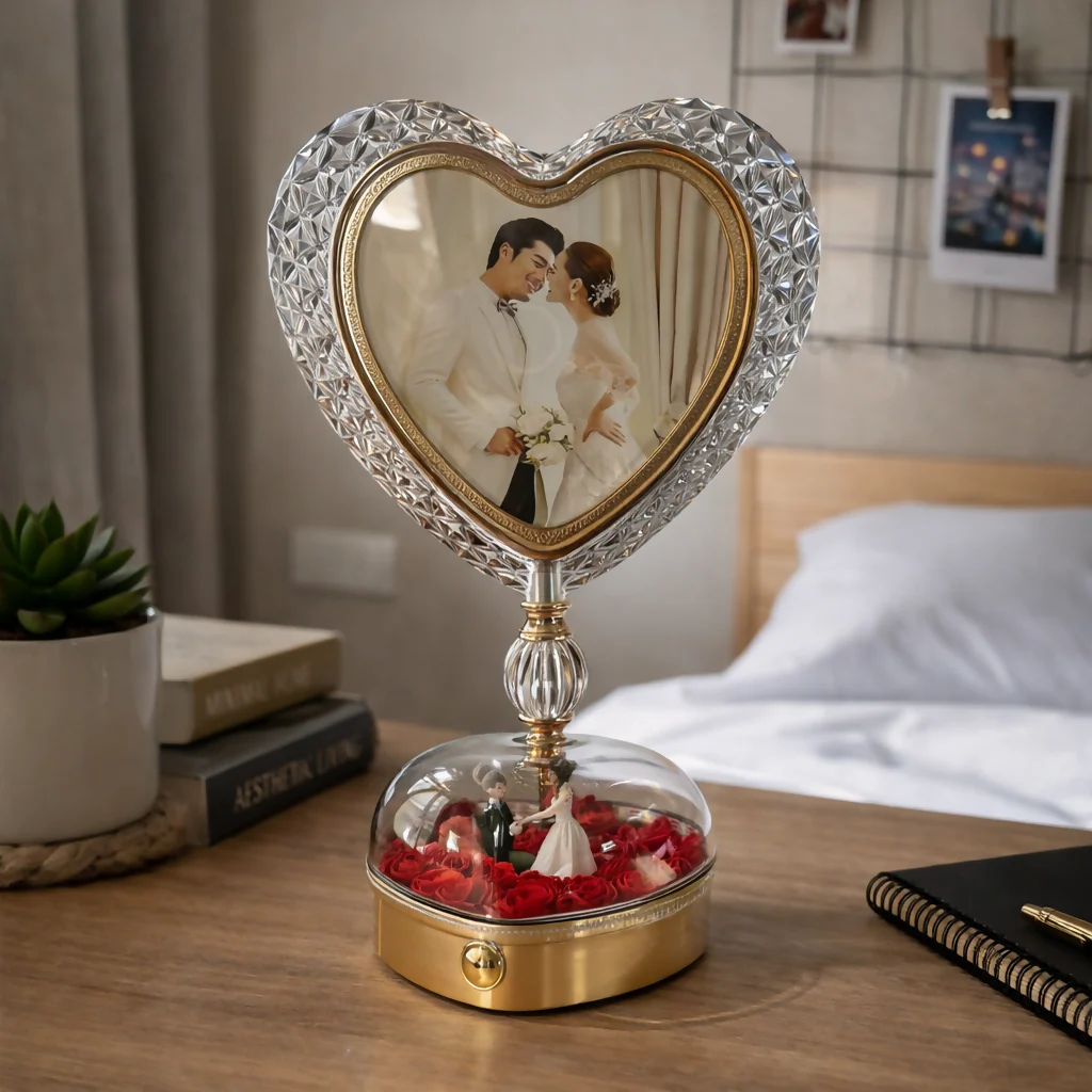 Heart Shape LED Photo Frame Lamp with Rose Dome Base Light - Image 2