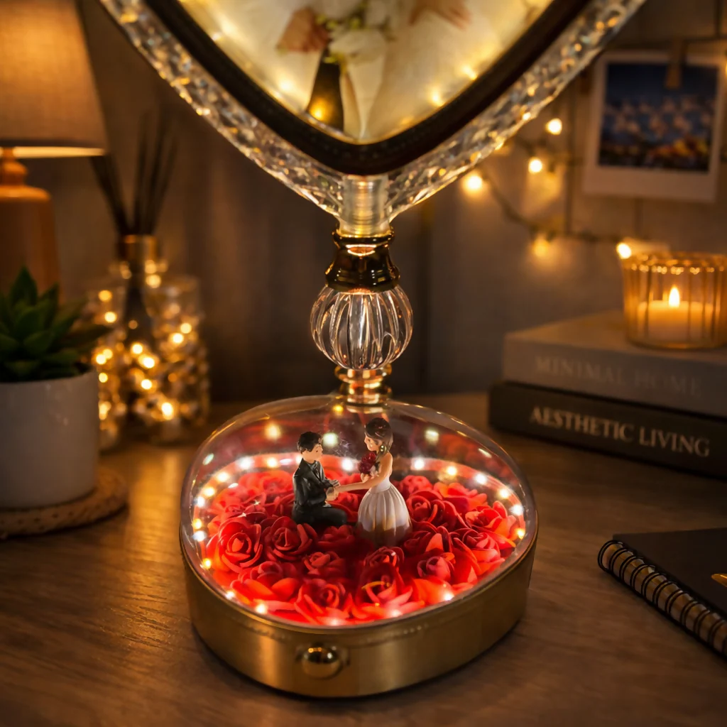 Heart Shape LED Photo Frame Lamp with Rose Dome Base Light - Image 3