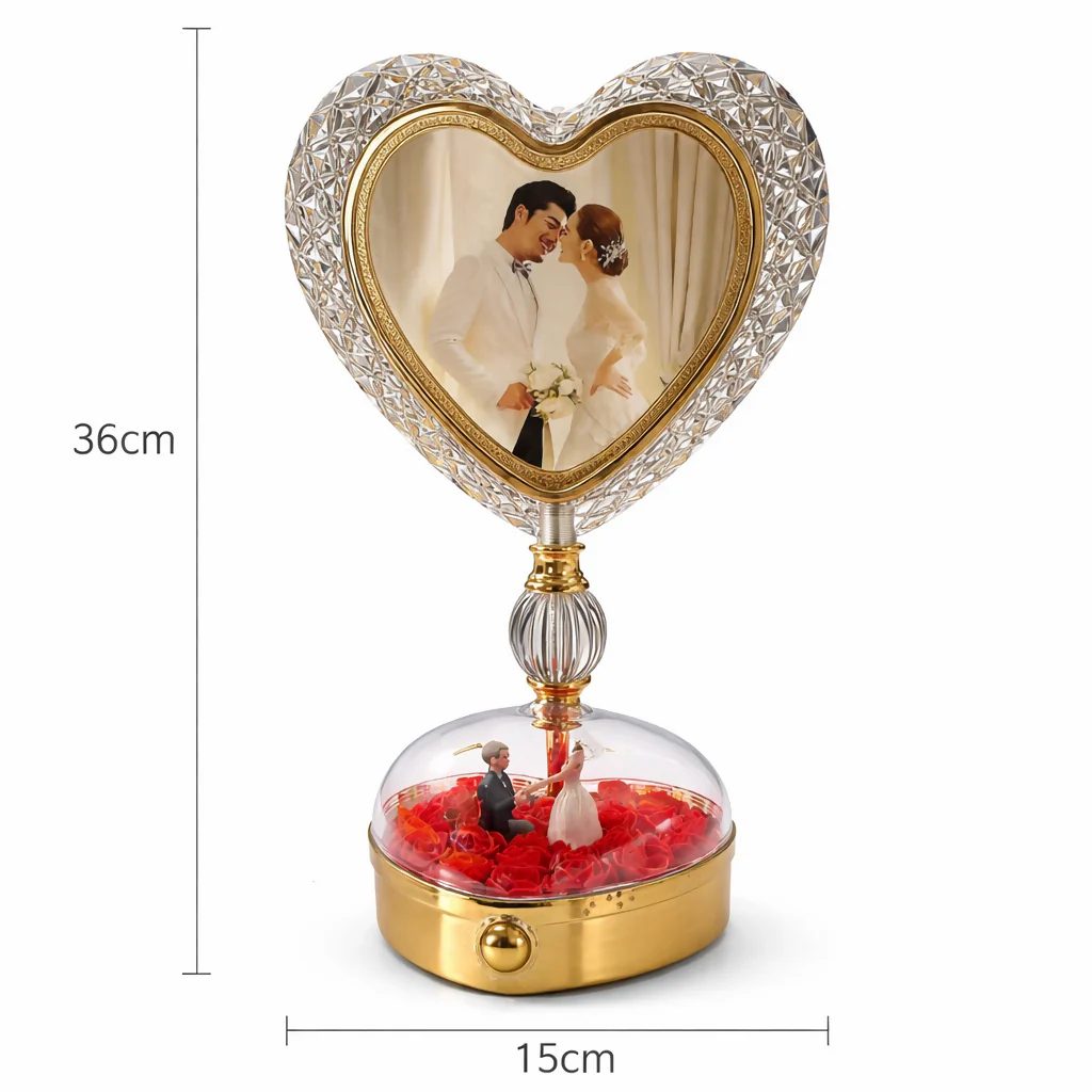 Heart Shape LED Photo Frame Lamp with Rose Dome Base Light - Image 5