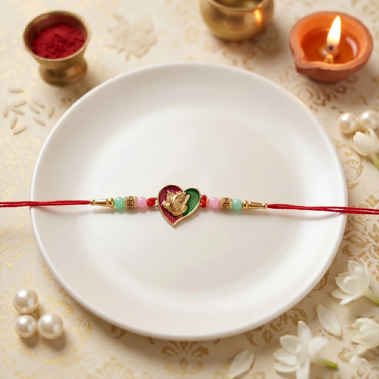 Heart Shape Lord Ganesha Designer Rakhi - Image 2