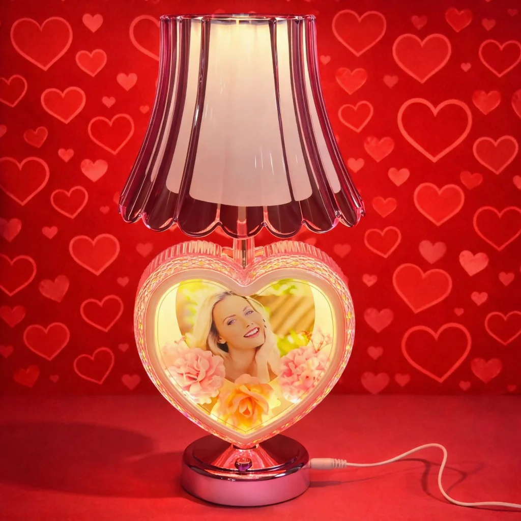 Heart Shape Photo Table Lamp with Shade for Bedroom & Gift Decor - Image 2