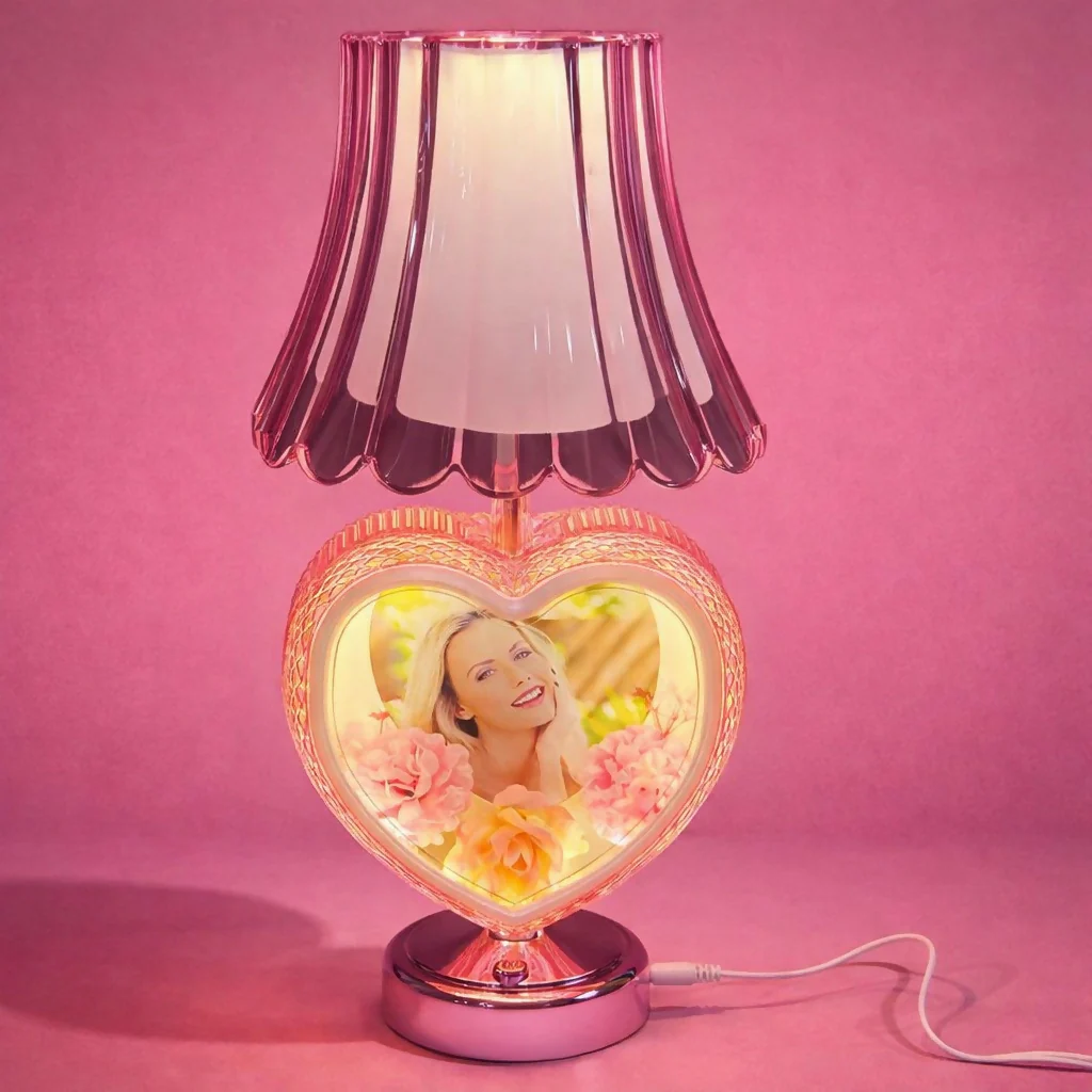 Heart Shape Photo Table Lamp with Shade for Bedroom & Gift Decor - Image 3